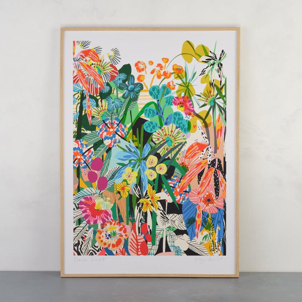 Etruscan Forest fine art giclée print by Kitty McCall, featuring a vibrant and intricate depiction of diverse flora and fauna, capturing the lush beauty and serene energy of an imagined forest, perfect for enhancing any space with natural charm.