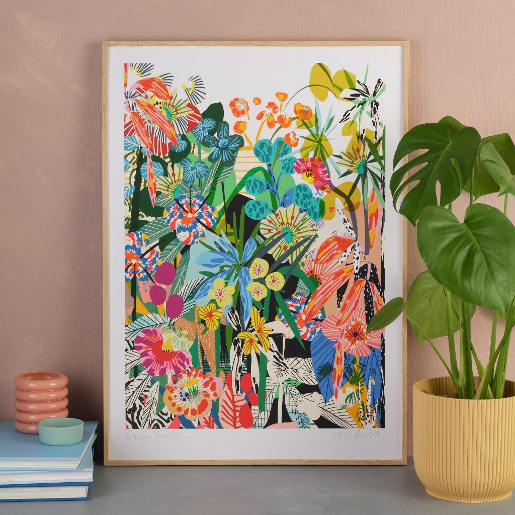 Etruscan Forest fine art giclée print by Kitty McCall, featuring a vibrant and intricate depiction of diverse flora and fauna, capturing the lush beauty and serene energy of an imagined forest, perfect for enhancing any space with natural charm.