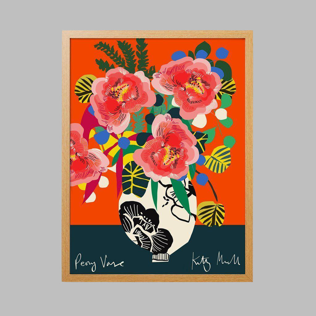 Peony Vase fine art giclée print by Kitty McCall, showcasing a vibrant abstract design with bold shapes and bright colors, inspired by peonies and perfect for adding a modern artistic flair to home decor